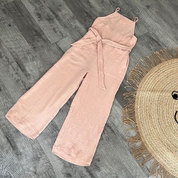 Zara cotton nude rose summer cropped jumpsuit Sz Small